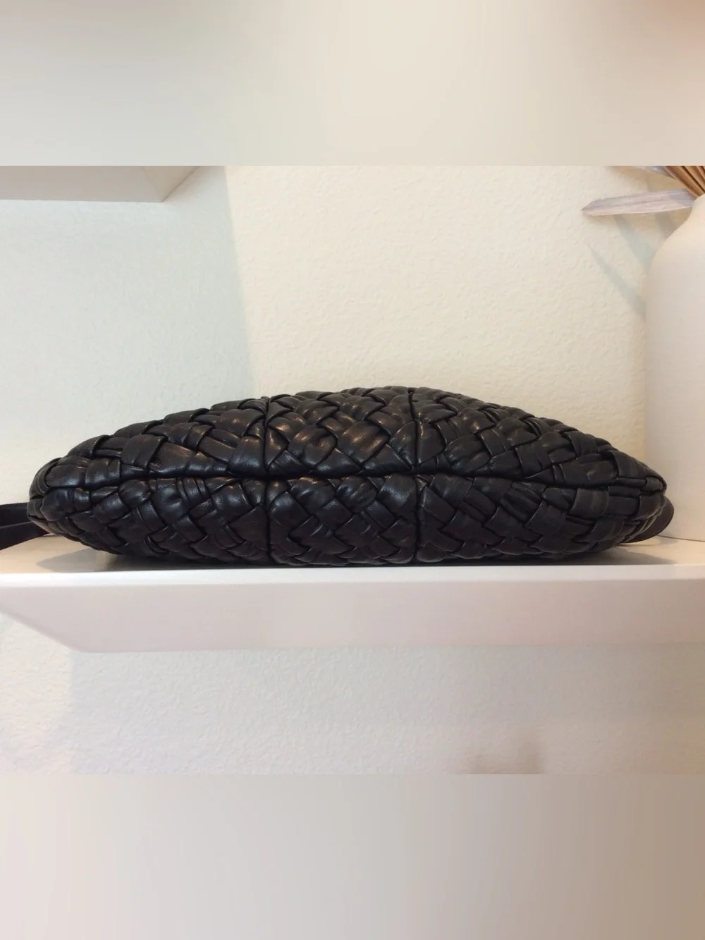Clare V. Moyen Messenger Black Puffy Woven Leather Crossbody Bag